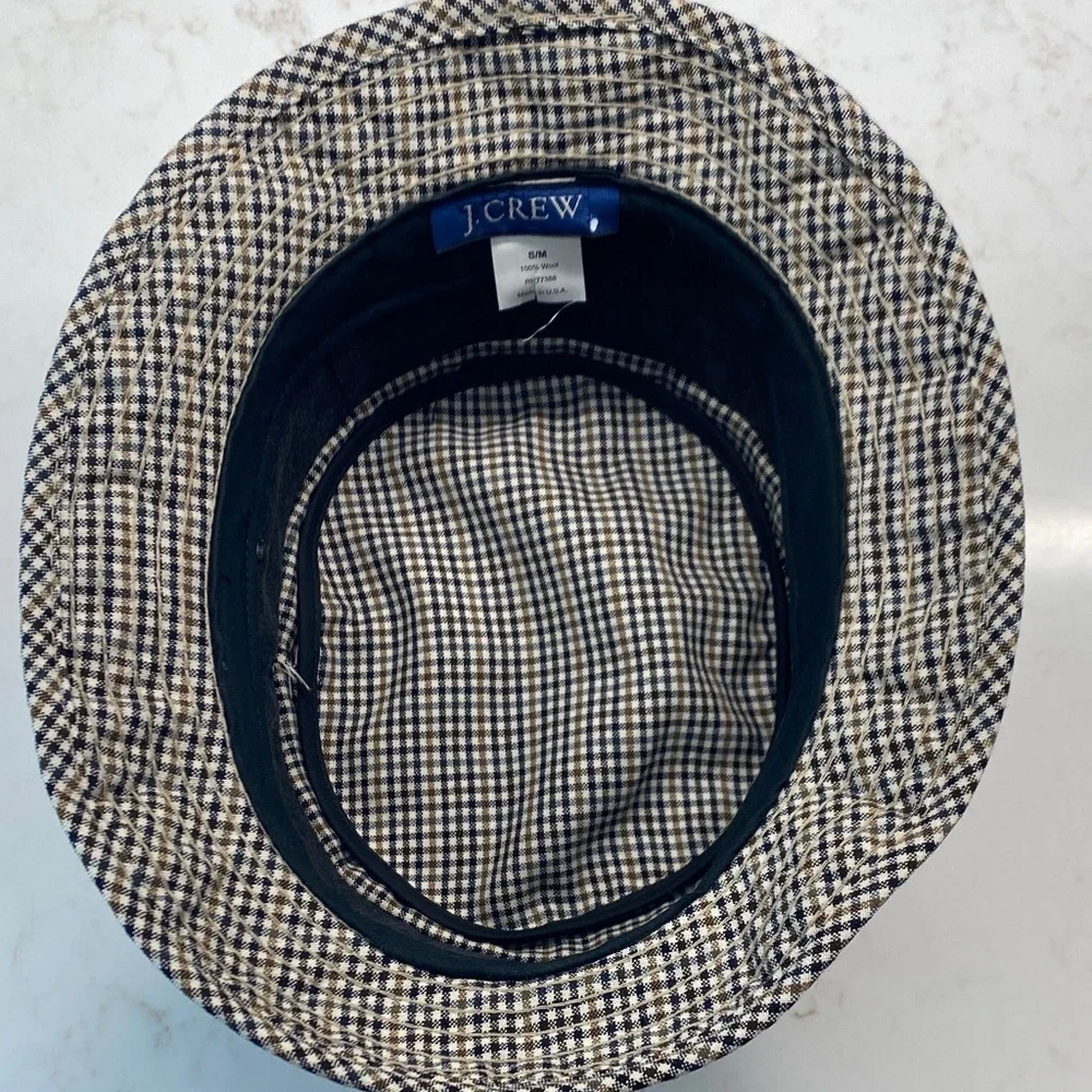 J. Crew Wool Bucket Hat Heritage Classic Preppy Gingham Black Brown Cream S/M